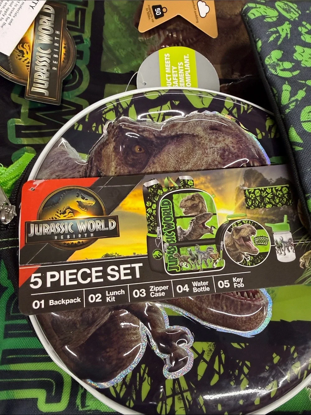 NEW Kids Green Dinosaur 5-Piece Jurassic World Set with lunchbox